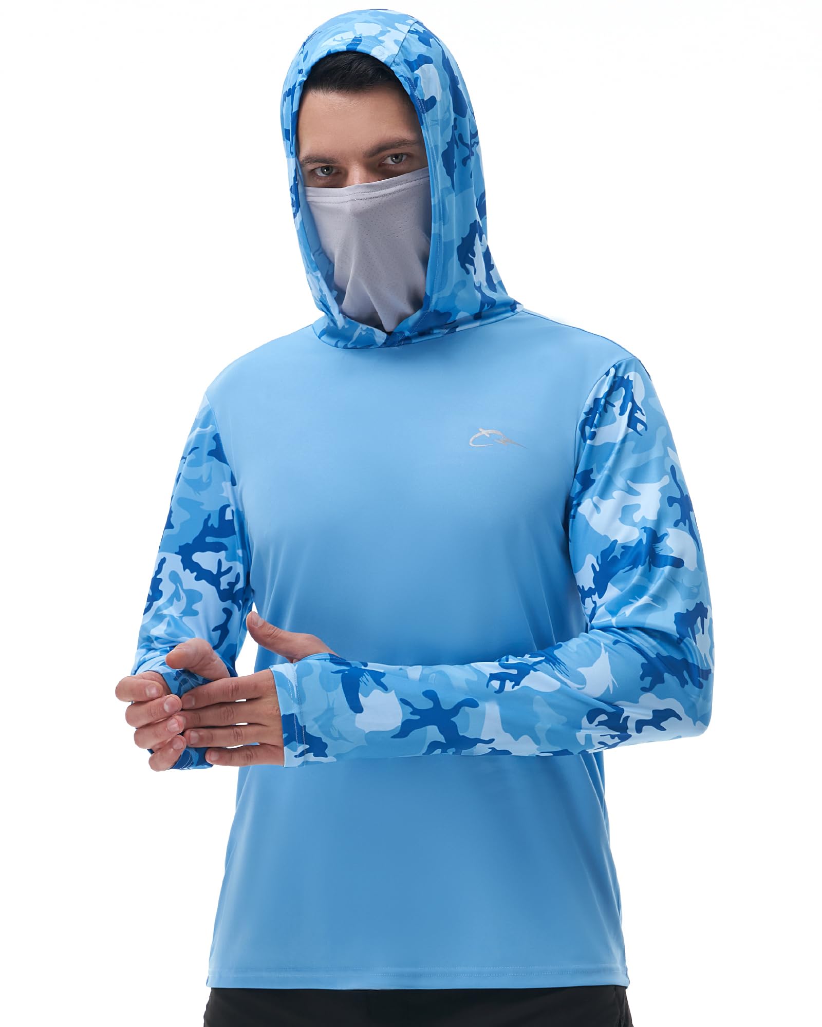 Photo 1 of FISHEAL Long-Sleeve Fishing Hooded Shirts for Men - Lightweight Cooling Dry SPF Sunblock Thumb Holes Shirt with Breathable Neck Gaiter