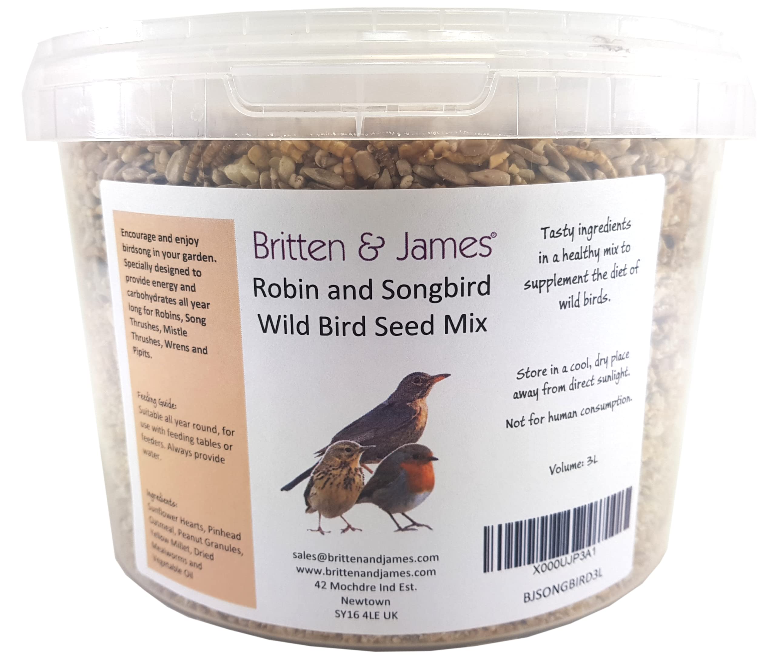 Britten & James Robin and Songbird Wild Bird Seed Mix in a Stay Fresh 3L Tub (2kg)