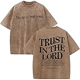Wrenpies Mens Oversized Christian Shirts God Faith Jesus Religious Tshirts Trust in The Lord Bible Verse Tees Acid Wash Tops