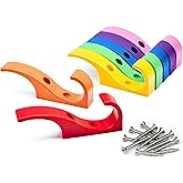 Toughook Heavy Duty Hooks for Hanging Coats, Jackets, Backpacks, Baseball Hats - Wall Mounted Rainbow Color Hangers for Kids, Perfect Hook for Classrooms, Bathroom Robes and Towels | Mini Hook 7-Pack