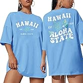 Migxsaf Hawaiian Shirts for Women Oversized Hibiscus Flower Graphic Tees Shirt Womens Summer Vacation Beach T Shirts Tops