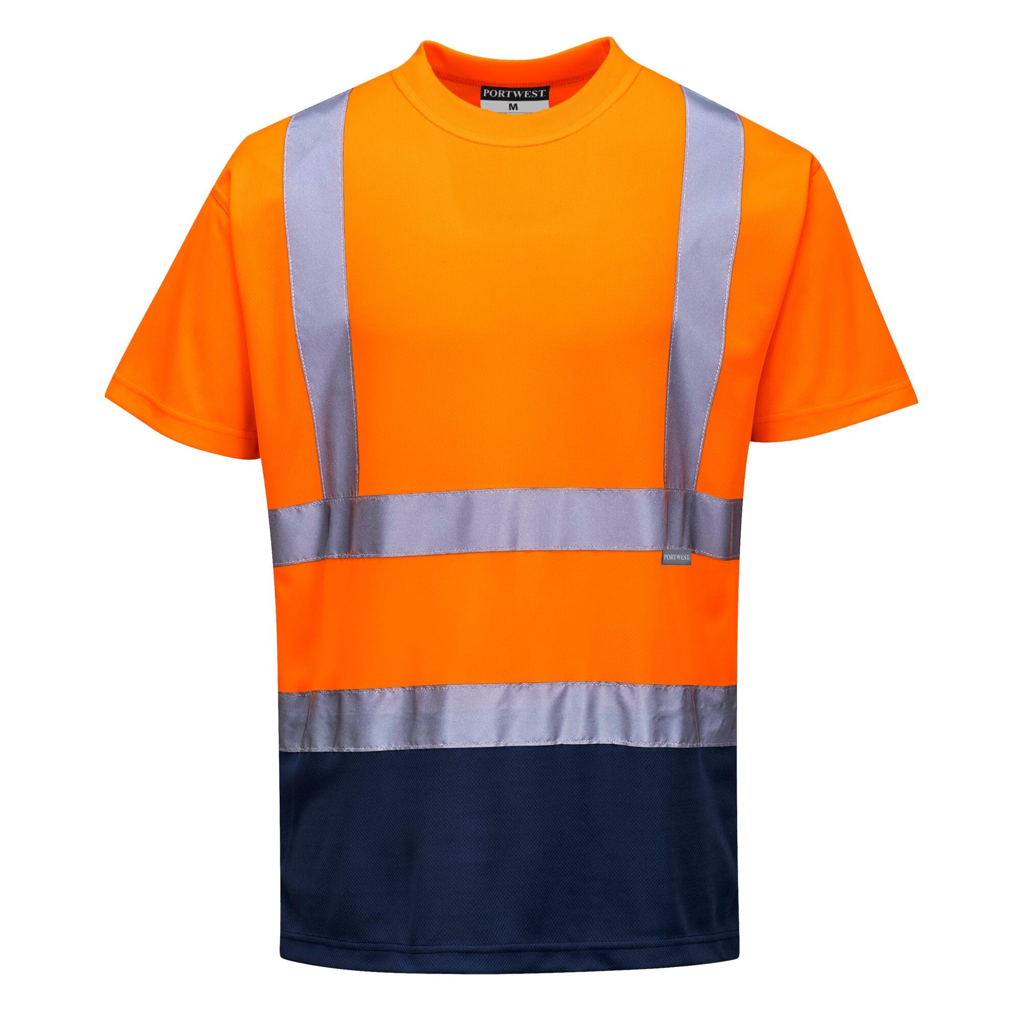Portwest S378 Men's Hi Vis T Shirt Two-Tone Reflective Safety Workwear T-Shirt Orange/Navy, Medum