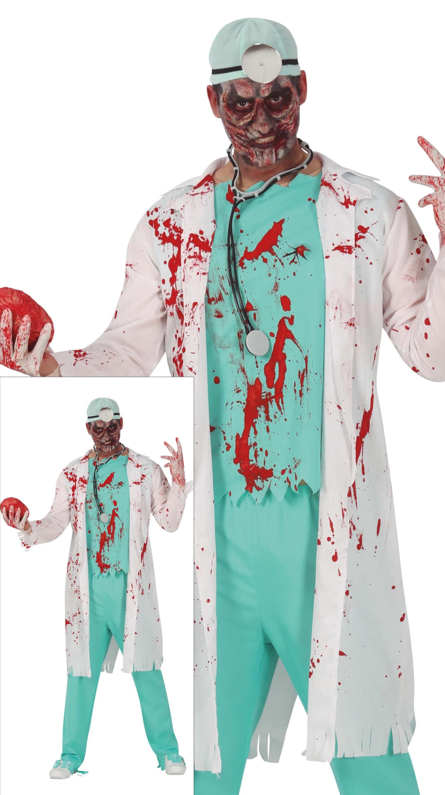 FIESTAS GUIRCA | Doctor Zombie Fancy Dress Adult (42-44/L) - Gown, T-Shirt and Trousers - Doctor and Nurse Costumes for Halloween, Carnival and Zombie Parties - Ideal for Adults - Blue and White