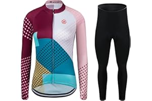 GCRFL Winter Women's Cycling Jersey Sets Thermal Fleece Long Sleeve Bike Jersey + Long Bib Pants, Cycling Set For Women