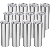 HASLE OUTFITTERS 20 oz Skinny Tumblers Bulk Set, Stainless Steel Insulated Slim Tumblers with Lids, Reusable Double Wall Travel Coffee Mugs, Durable Powder Coated Travel Water Cups(12)