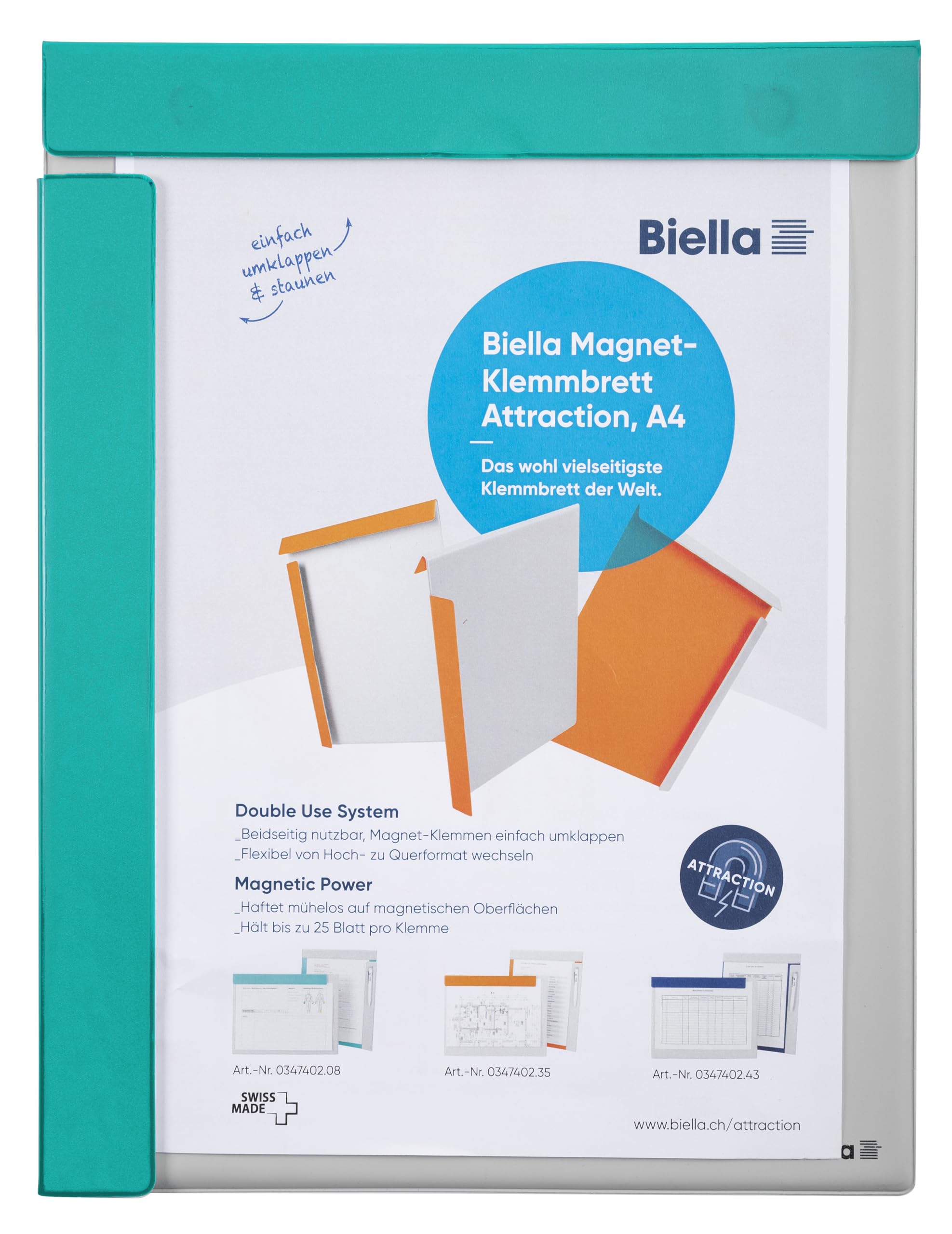 Exacompta - Ref. 19393E - 1 Plastic rimmed magnetic clipboard for A4 - Turquoise