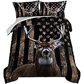 HOSIMA Deer Hunting Camo Comforter,Hunter Bedding Set American Flag Comforter Twin Size for Bedroom Decor,Deer Comforter Set for Boys Teens Girls,Twin Comforter Set with 2 Pillowcase.