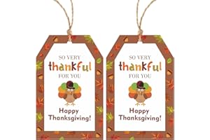 Alynta Thanksgiving Gift Tags with String - 50Pcs Fall Thank You Paper Tag Labels So Very Thankful Tags Autumn Turkey Tag for Bags Gift Wrapping Fall Thanksgiving Party Favor (Turkey)