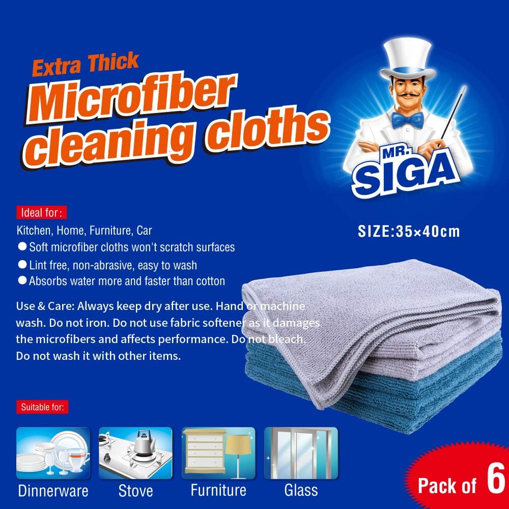 MR.SIGA Microfiber Cleaning Cloth, Pack of 6, Size: 13.8" x 15.7": Home & Kitchen