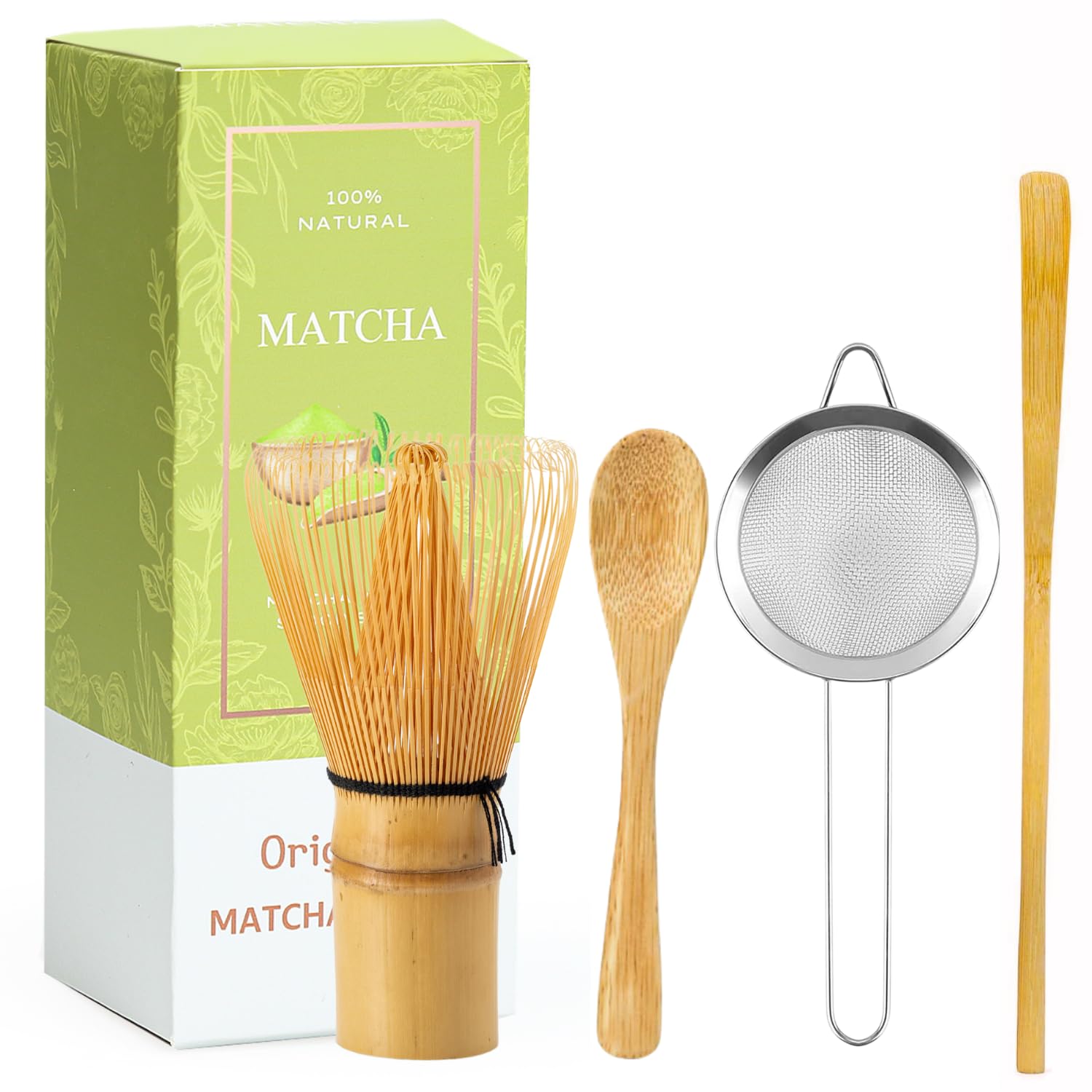 Matcha Whisk Set of 3-100 Prong Matcha Whisk,Traditional Scoop,Traditional Spoon, Green Tea Powder Whisk Japanese Hand Made