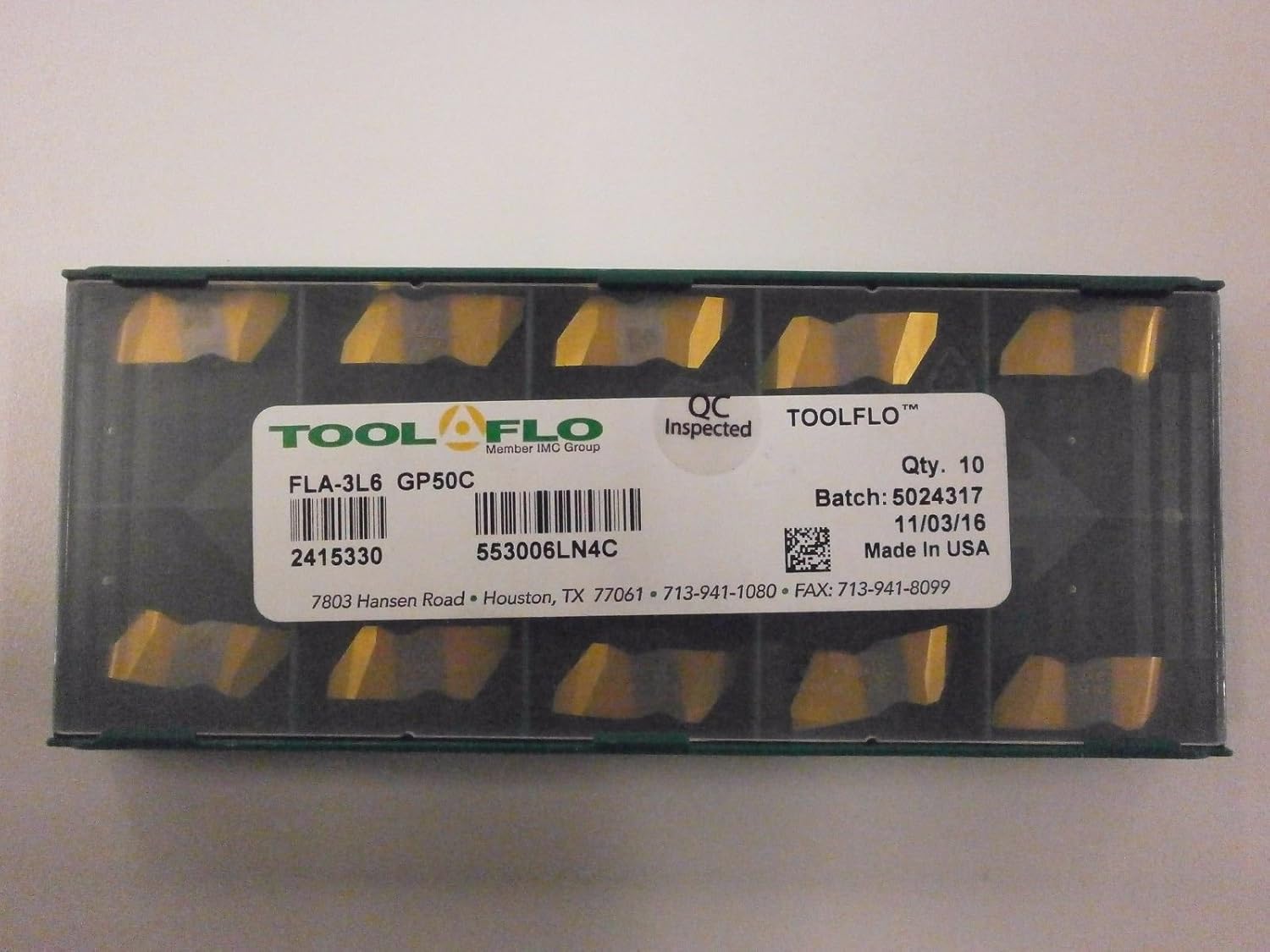 10pc) ToolFlo FLA 3L6 GP50 Top Notch Carbide Acme Threading Inserts NA