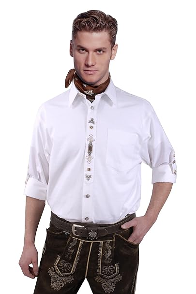 Moschen-Bayern Herren Hemd Trachtenhemd Langarm Kurzarm Wiesn Hemd Trachten Männer Oktoberfest Weiß