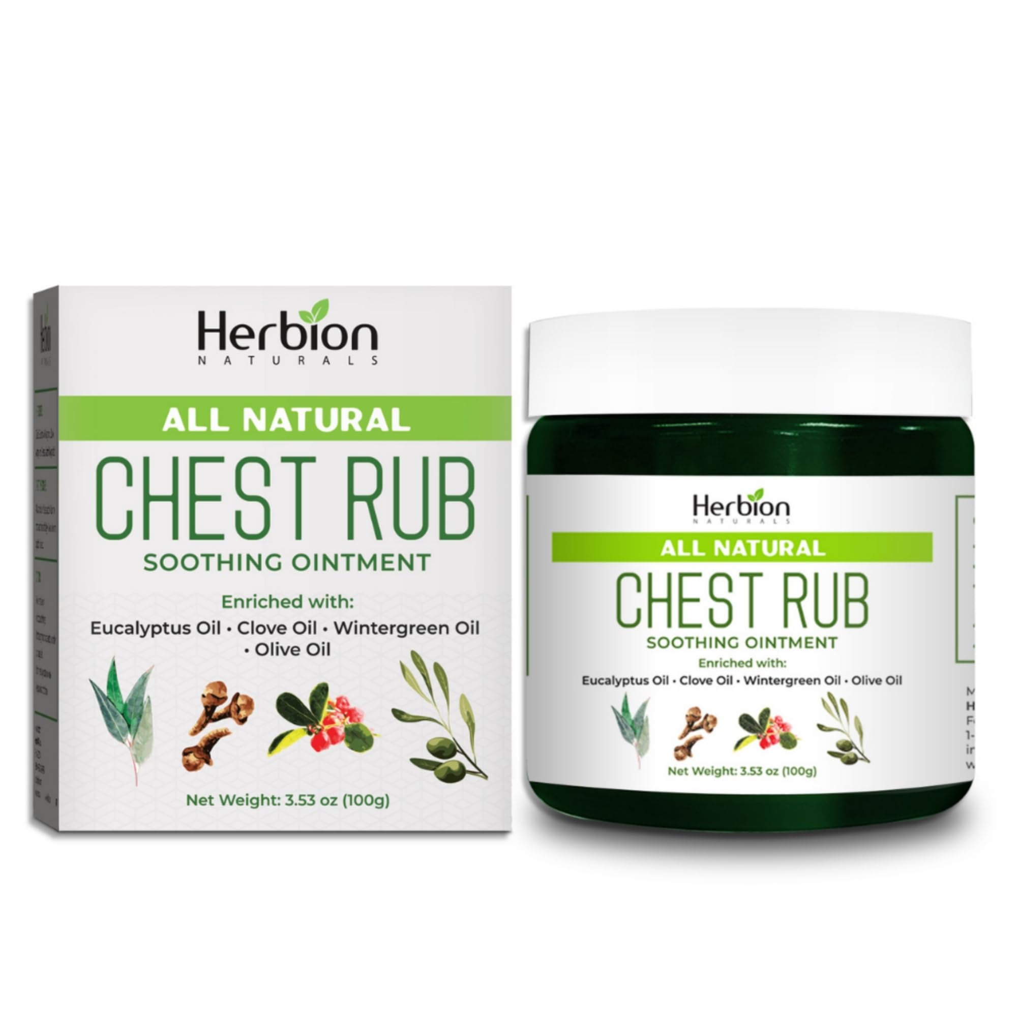 Herbion Naturals Chest Rub, Natural Soothing Ointment, Relieves Chest Congestion, Reduces Muscle Aches, Adults and Children 2 Years and Above, 3.53 Oz
