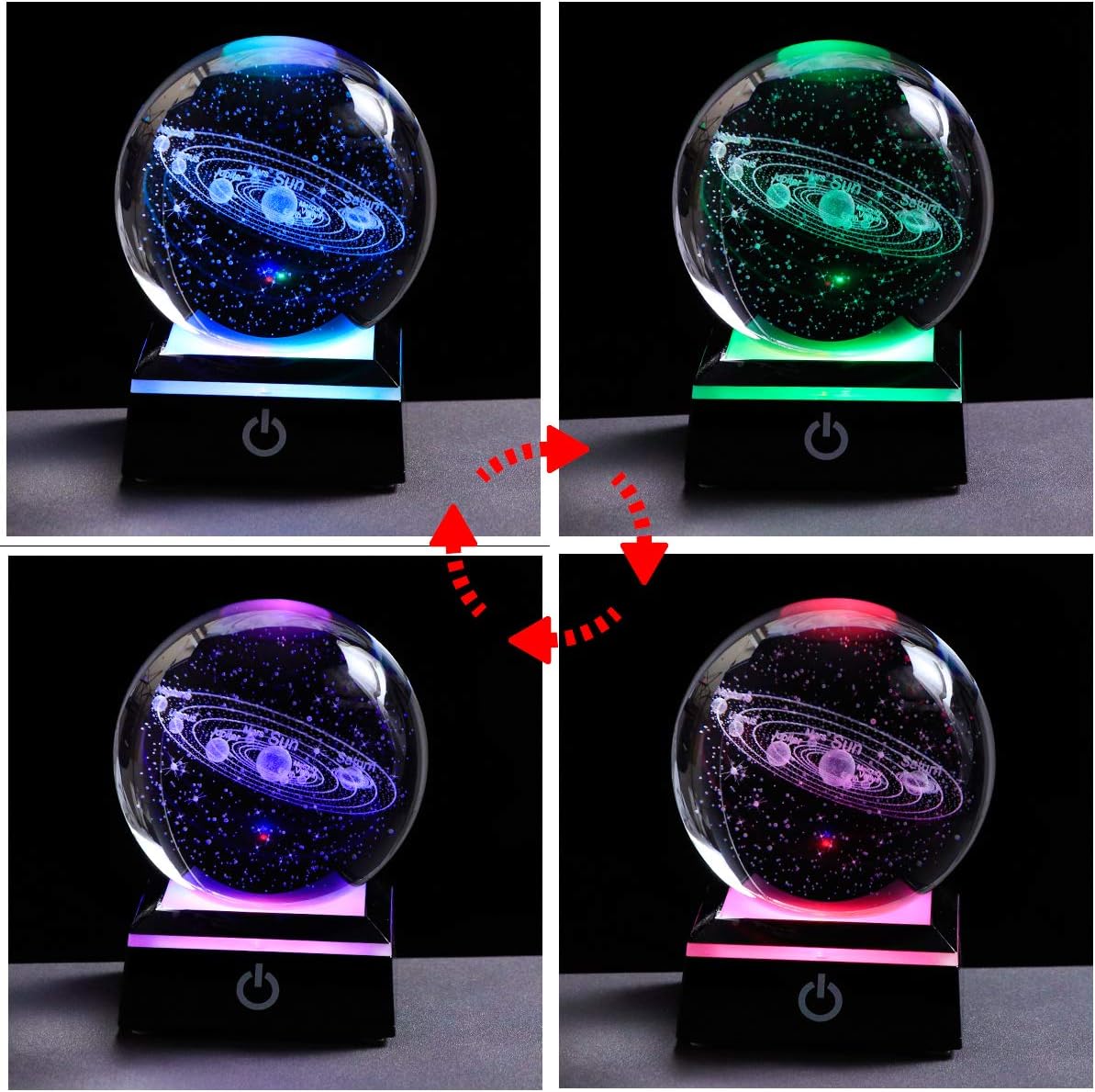 3.15" (80 mm) Solar System Crystal Ball 3D Sun System Planets Model Globe with LED Base Home Decorative Ornament Astronomy Gifts (Black base) - Image 3