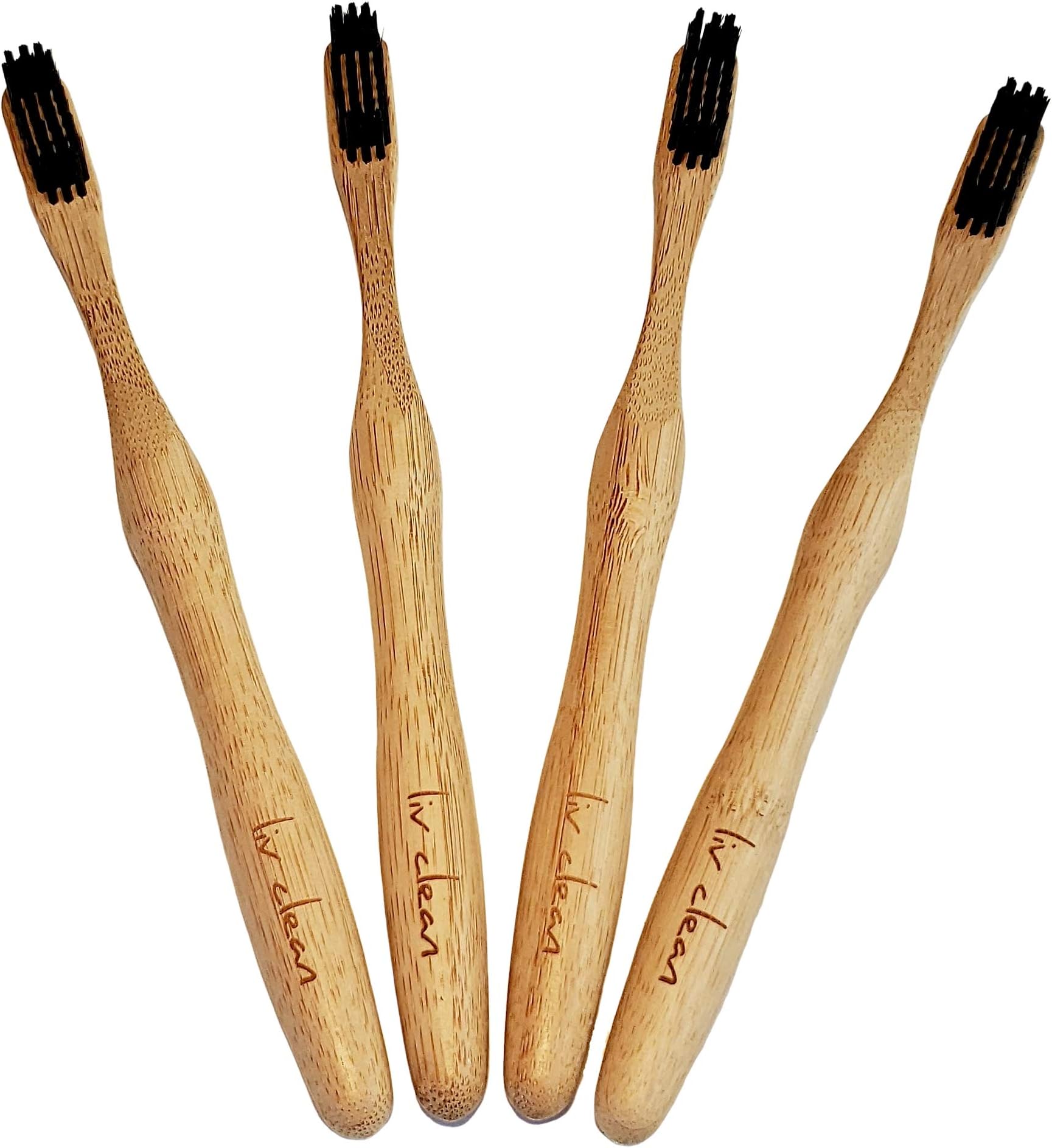 Bamboo Toothbrush, Wooden Bamboo Toothbrushes, Charcoal Infused Bristles, Sustainable, Biodegradable, Eco Friendly, BPA Free, Vegan, Compostable by liv2give (4 Pack Medium)