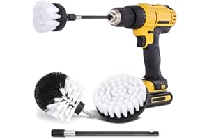 Hiware 4 Pcs Drill Brush Car Detailing Kit with Extend Attachment, Soft Bristle Power Scrubber Brush Set for Cleaning Car, Boat, Seat, Carpet, Upholstery and Shower Door - White