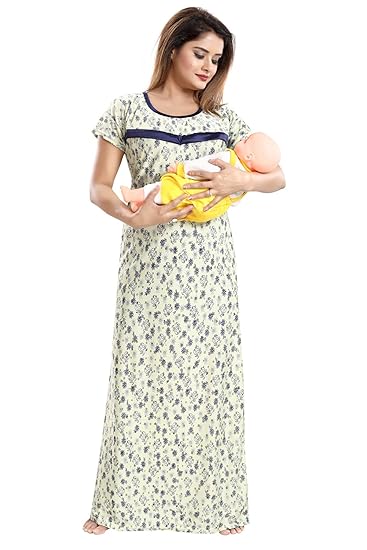 Sarina Satin Women Maternity Nighty for Feeding (Multicolor, Free Size)