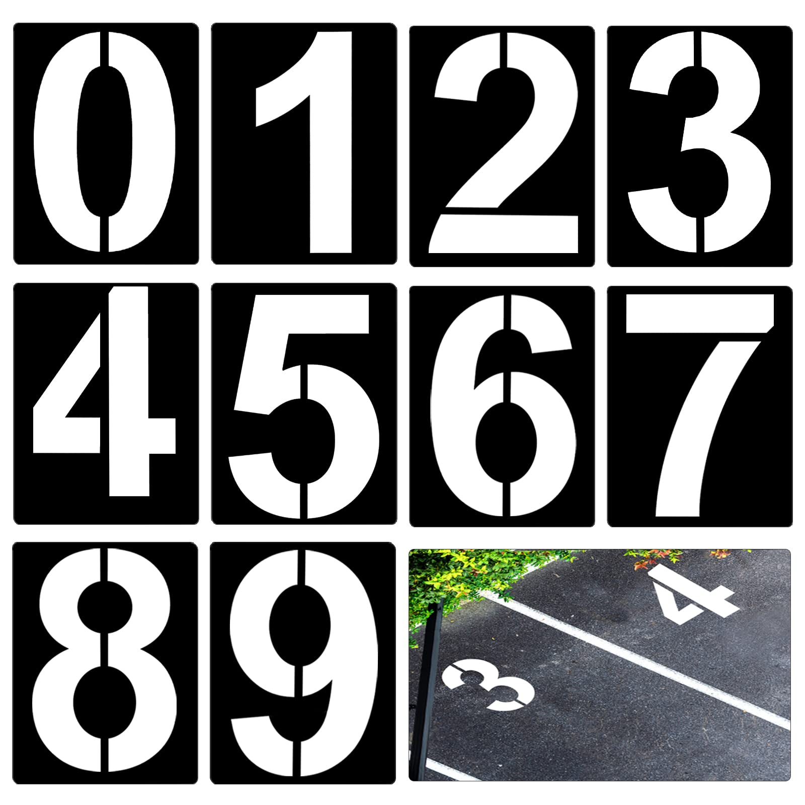 AIEX 25 cm (10'') Large Number Stencils, Reusable Plastic Curb Address Numbers 10pcs Parking Stencils for Painting from 0 to 9, Black
