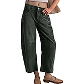Flygo Womens Corduroy Pants Mid Rise Corduroy Barrel Pants Wide Leg Elastic Waist Cord Pants Casual Baggy Trousers