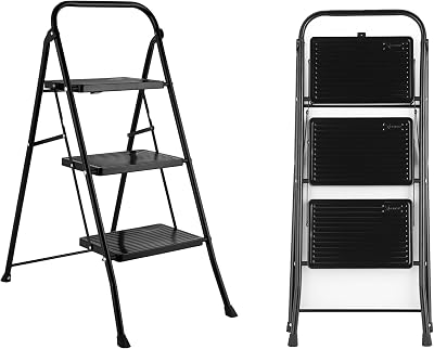 Kleeneze 3 Step Ladder Easy Reach 105cm Lightweight Folding Steel Black