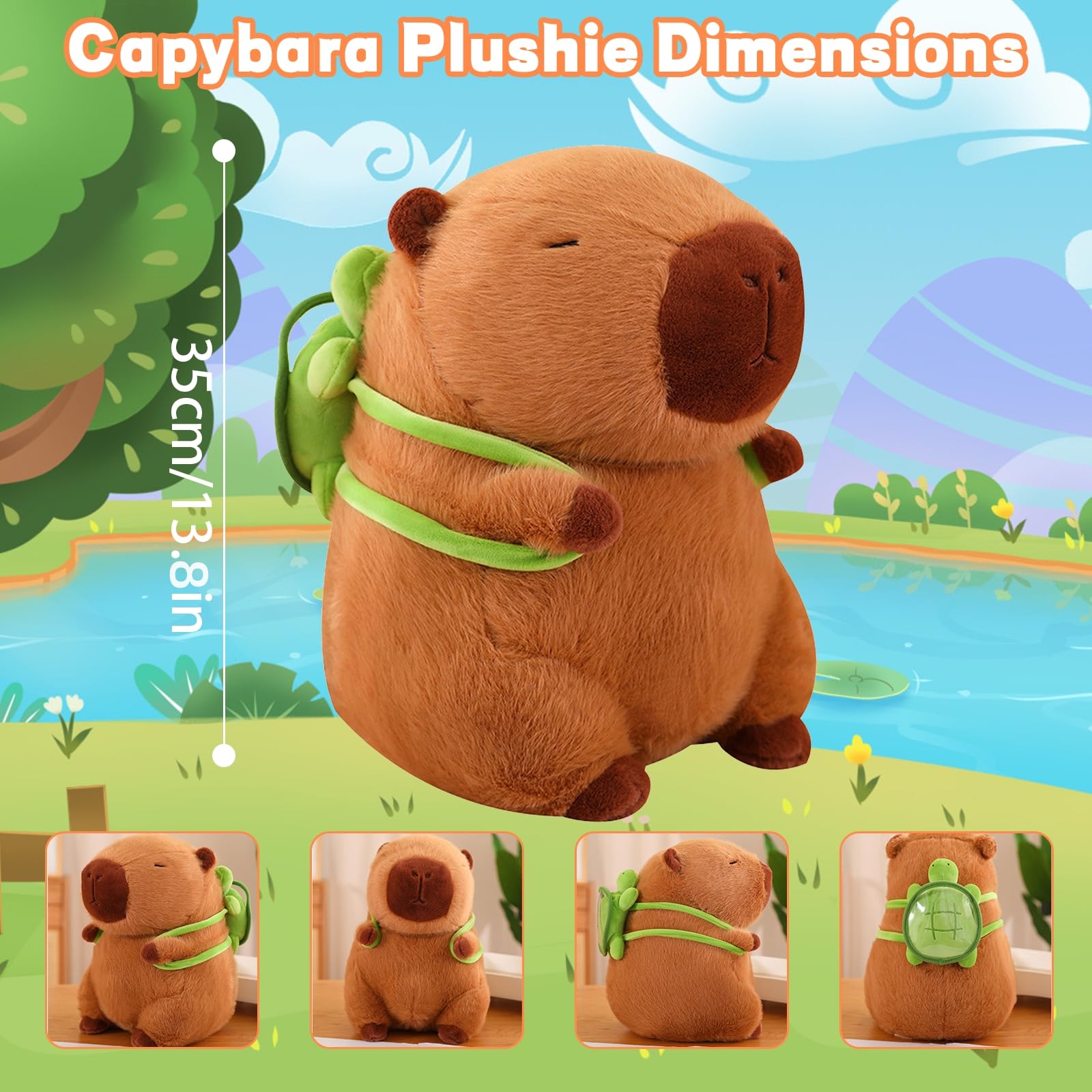 Emoin Cute Capybara Plush Toys Baby Girls Toys 13.8Inch Soft Capybara Stuffed Animals with Turtle Backpack Plushie Doll Birthday Gifts for Toddlers