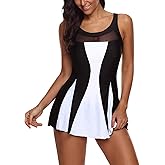 Women’s One Piece Swim Dress with Built-in Shorts, Tummy Control Modest Swimsuits for Women for Beach & Family Vacation