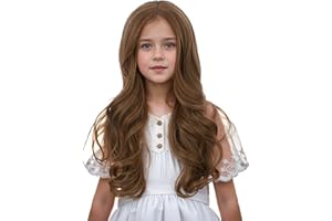 DUDUWIG Light Brown Wig for Kids Girls Long Brown Middle Part Wig Children Wavy Curly Wigs Heat Resistant Synthetic Wigs with Cap