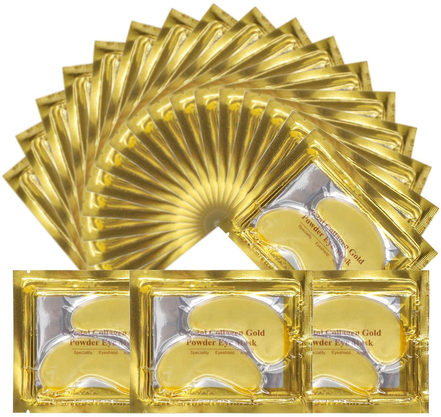 (25 Pairs) Crystal 24K Gold Eye Mask, Anti-Aging Hydrolyzed Collagen and Hyaluronic Acid Under Eye Patches for Under Eye Wrinkles, Dark Circles, Hydrating, Puffy Eyes