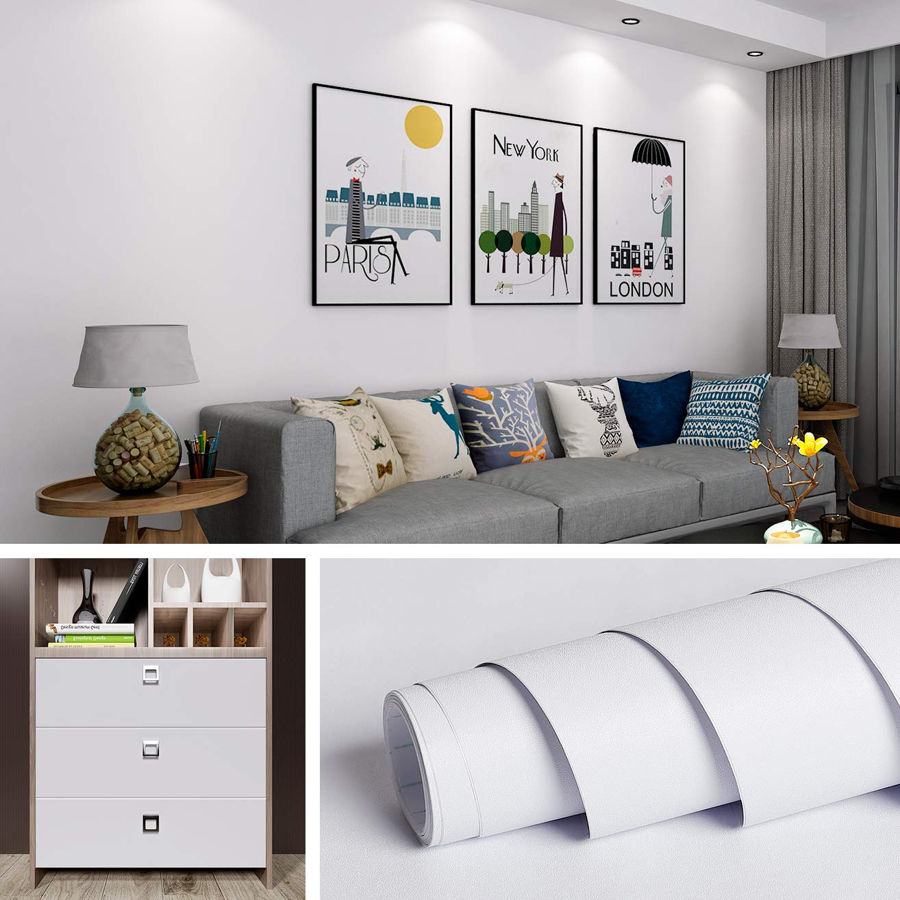 Photo 1 of Livelynine Matte White Contact Paper Peel and Stick Waterproof White Wallpaper for Walls Cabinets Countertop Vinyl Covers Kitchen Cabinet Wallpaper for Bedroom Bathroom Removable Paintable 15.8x78.8