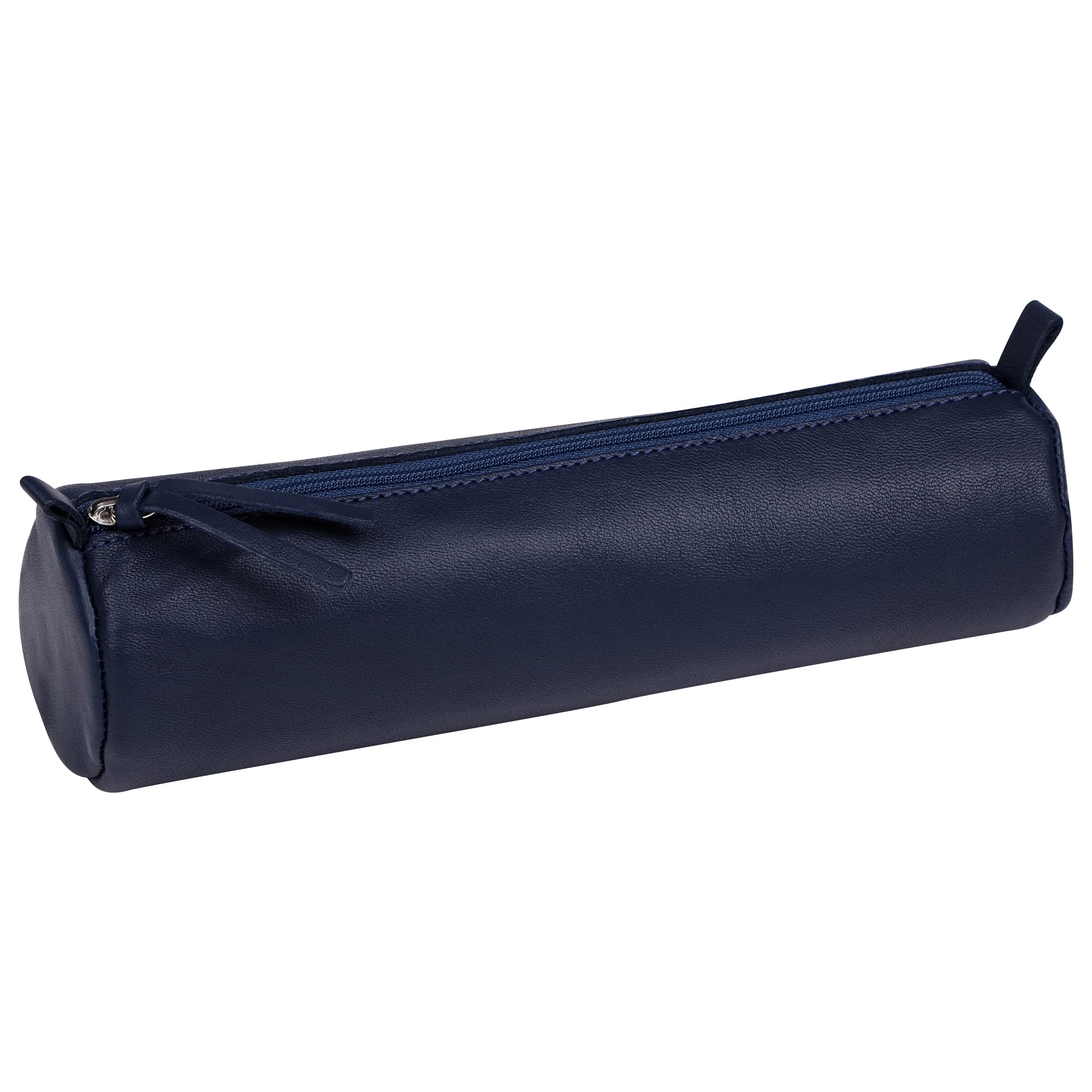 Clairefontaine 410161C - Round School Pencil Case Navy Blue Ø5,5x22 cm in Genuine Lambskin Leather - School Supplies - Coloured Pencil Case - Pen Holder