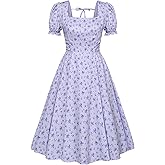 Belle Poque Lavender Floral Dresses for Women 1950s Vintage Dress Garden Party Cocktail Dresses Summer Casual M