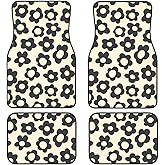 Vintage Groovy Flowers Car Floor Mats Set of 4 Universal Fit for Suvs Sedans Trucks Cars Set of 4 Auto Floor Carpets Rugs Non Slip