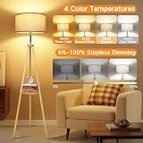 OUTON Solid Wooden Tripod Floor Lamp with Remote, Dimmable & 4 Color Temp view 2