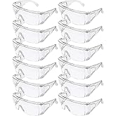 Global Vision Twelve Pairs High Impact Safety Glasses, Goggles Fits Over The Glasses Clear Frame, Lens, Max UV Protection Side Shields, Anti-Glare Brow Guard