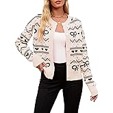 TYHOTULY Valentine's Day Cardigan for Women Kawaii Cute Bow Heart Love Pattern Knitted Cropped Button Up Sweater Trendy Tops