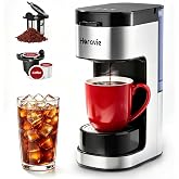 Horavie Single Serve Coffee Maker, Hot and Iced Coffee Maker for Pod and Ground, 6 to 14 Oz Brew Sizes Single Cup Coffee Maker with Descaling Alert, Ideal for Home, Travel, RV and Dorm,Black