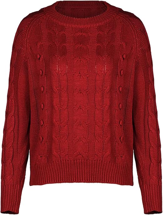 Women Rowan Sweater Winter Warm Knitter,Long Sleeve Red Wine Loose