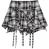 Sunidol Women's Y2K Gothic Punk Skirt High Waist Plaid Pleated Skorts Ruffles Fairy Grunge A-Line Skater Skirts