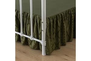 TSUTOMI Bed Skirt Queen Size Ruffled Bed Skirt with Split Corners, 14 Inch Drop Dust Ruffle Bed Skirts with Platform, Boho Tufted Shabby Chic Queen Size Bed Skirts, Olive Green