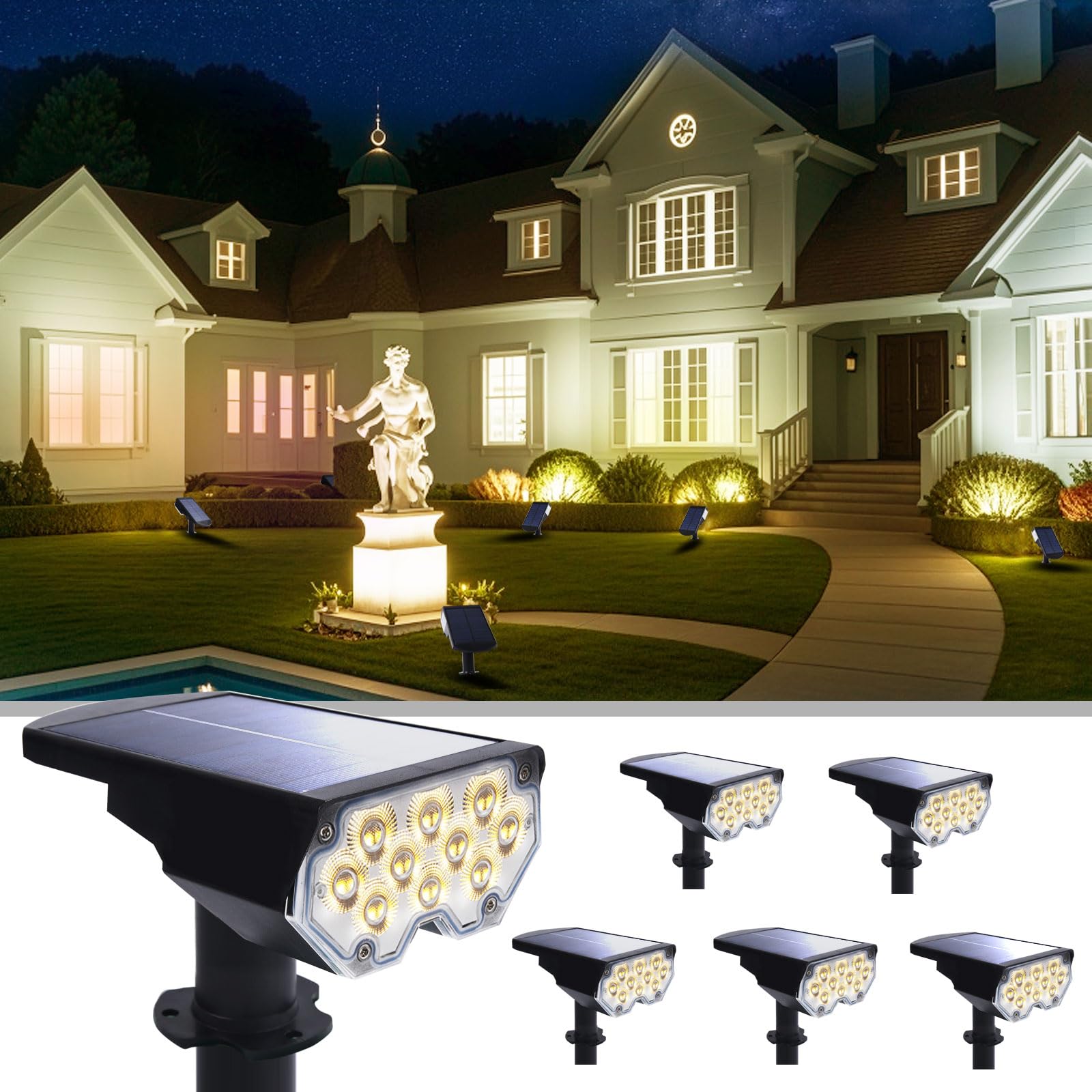 Photo 1 of ***2 PANEL TOPS MISSING STAKES AND OTHER PANELS*** 6 Pack Solar Powered Outdoor Spot Lights Outside Waterproof 20 LEDs Landscape Spotlights Dusk to Dawn for House Yard Tree, Plants, Walls, Path, Garden, Statues, Superior Accent Lamp Warm White