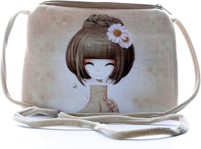 Happy Club Toys | Rapunzel Princesses Soft Cute Cartoon Printed Canvas Material Sling Bags for Girls Kids Casual Purse | Brown