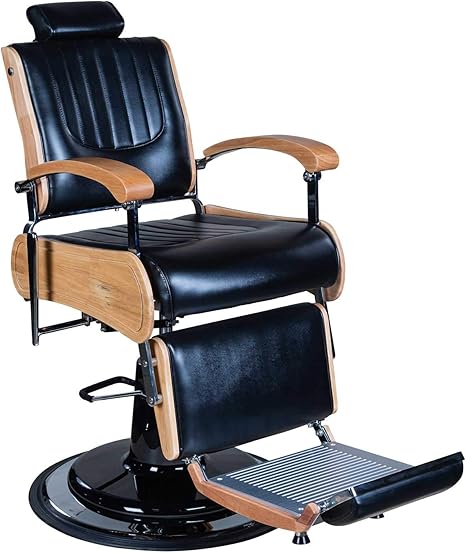 Amazon Com Icarus Wilson Modern Black Barber Chair With Heavy Duty Base Wood Trims Kitchen Dining