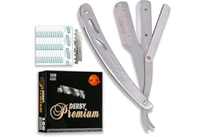 EQUINOX INTERNATIONAL Equinox Straight Edge Razor - Includes 100 Single Derby Blades - Professional Manual Shaver - Stainless Straight Razor Steel - Ideal for Close Shaving - Stainless Straight Razor