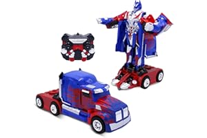 Family Smiles Kids Transforming Robot RC Truck Toys for Boys 8-13 Remote Control Car Gift Blue