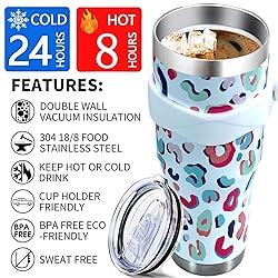 Sunmdecor White Leopard Print Tumbler with Handle