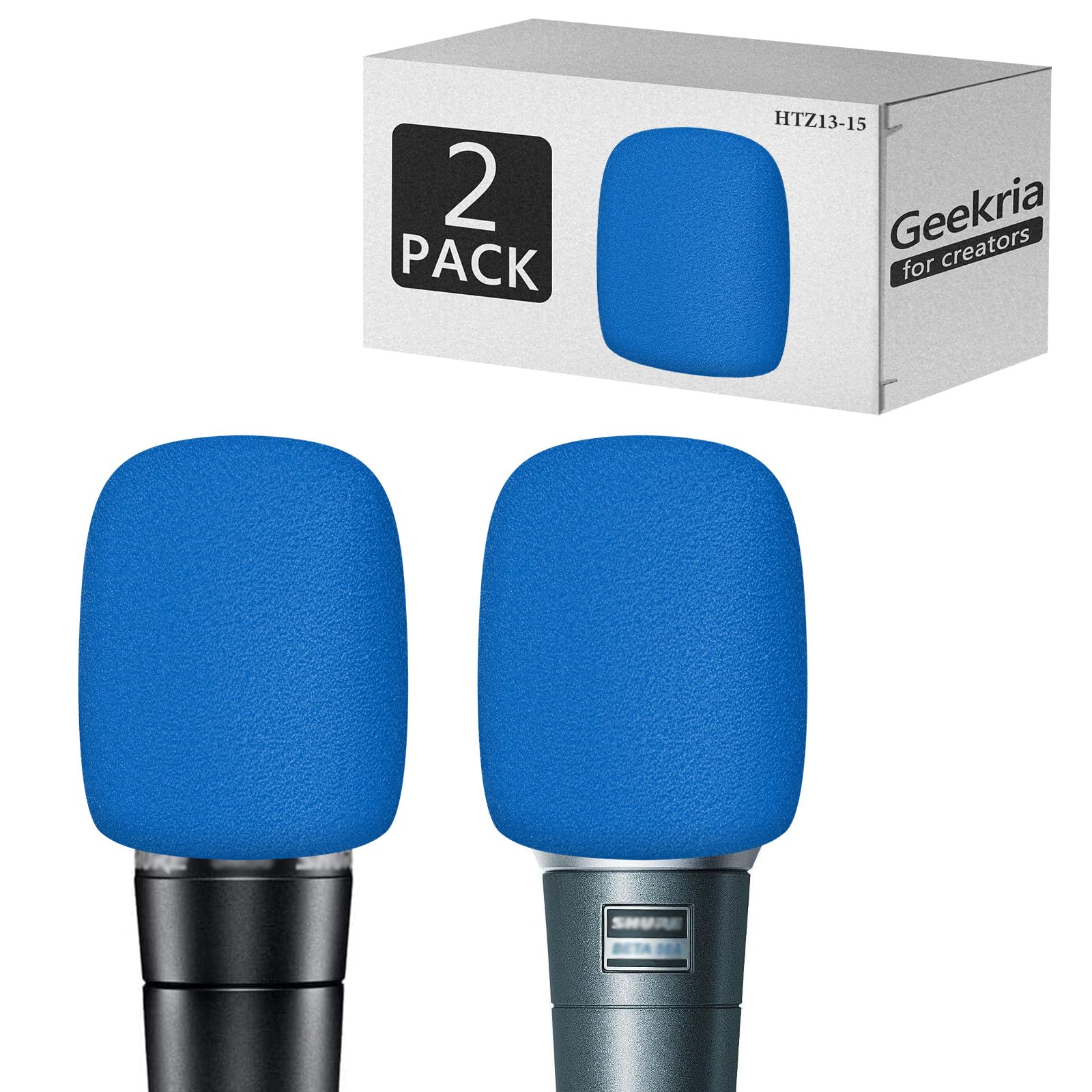 Geekria for Creators Foam Windscreen Compatible with Shure MV7, SM58LC, BETA 57A, BETA 58A, PGA48, PGA58 Microphone Antipop Windshield, Mic Wind Cover, Sponge Foam Filter (Blue / 2 Pack)