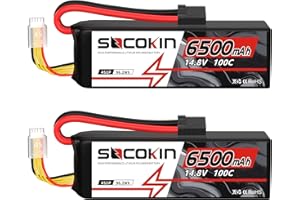 Socokin 4S Lipo Battery 14.8V 6500mAh 100C 4 Cell Lipo Batterie with TR Connector Plug Soft Case for RC Car X-Maxx RC Boat RC Racing Truck Helicopter Airplane（2 Pack）