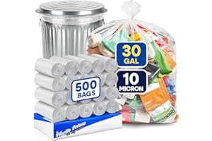 PLASTIC PRINCE 20-30 Gallon Trash Bags, Clear Trash Bags 30"W × 36"L, 10 Micron Clear Garbage Bags, 20-30 Gal High-Density Garbage Can Liners, Fits Square and Round Trash Cans, Pack of 500