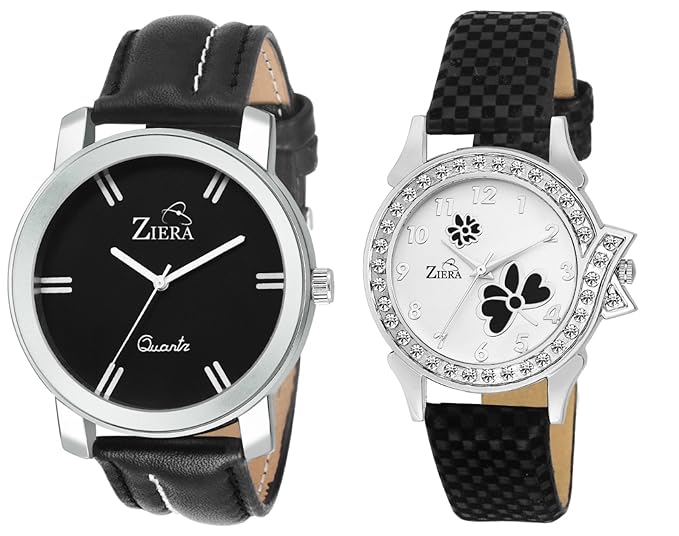 Analogue White Black Dial Leather Couple Combo Men and Women Watch