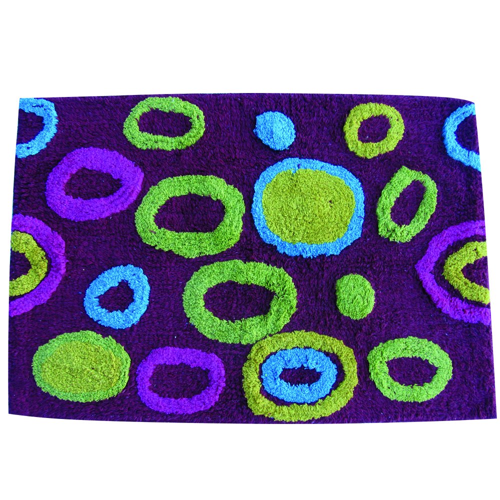 MSV Bath mat Round Patterns of Cotton in Brown 80x50cm, Multi-Colour, 80 x 50 cm